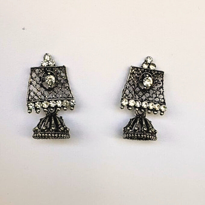 Heritage-Inspired Oxidized Earrings with Stone Detailing