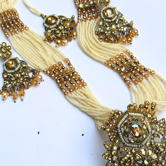 Ivory Pearl and Gold-Tone Kundan Necklace Set