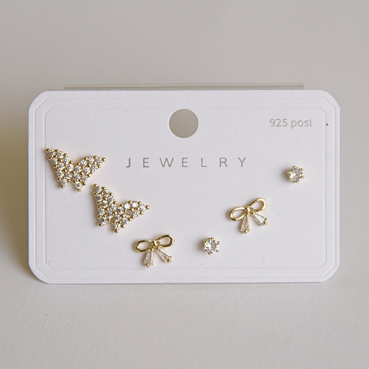 Gold Butterfly and Bow Stud Earring Set for Women – 925 Silver Post