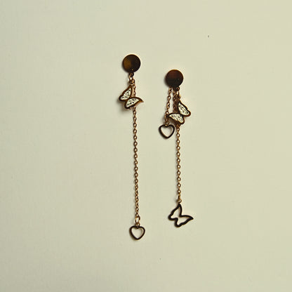 Dual Charm Long Butterfly & Heart Dangler Earrings