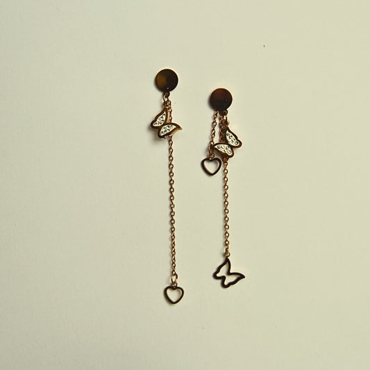 Dual Charm Long Butterfly & Heart Dangler Earrings