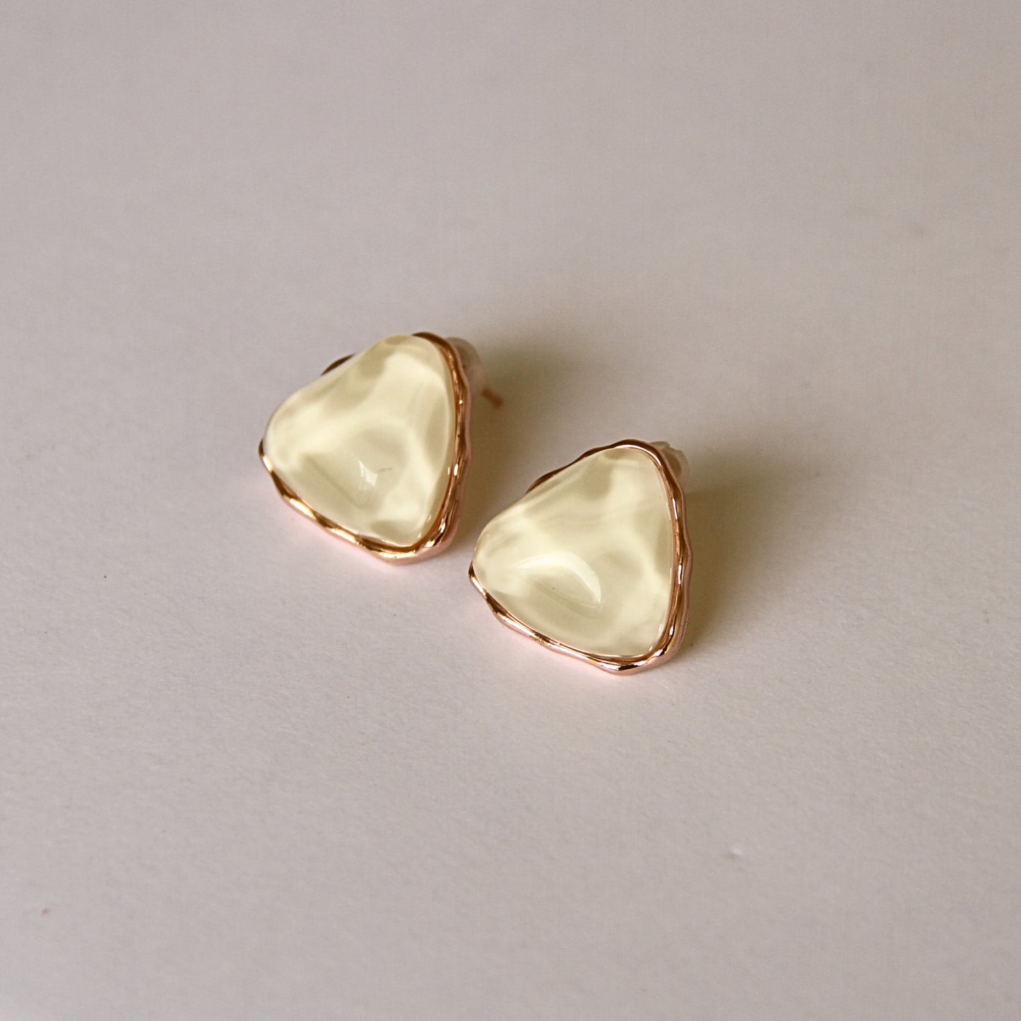 Cream Enamel Triangle Stud Earrings