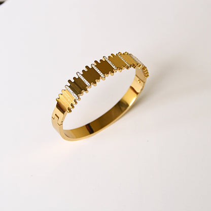 Textured Gold & Crystal Hinged Bangle like bracelet