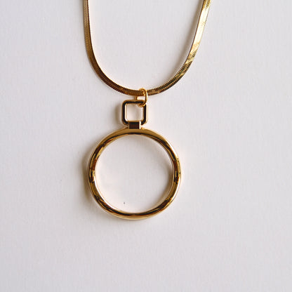 Modern Layered Gold Tone Snake Chain Necklace with Circle Pendants