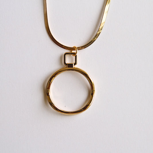 Modern Layered Gold Tone Snake Chain Necklace with Circle Pendants