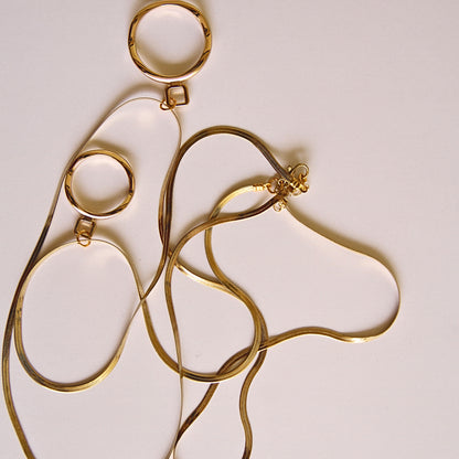 Modern Layered Gold Tone Snake Chain Necklace with Circle Pendants