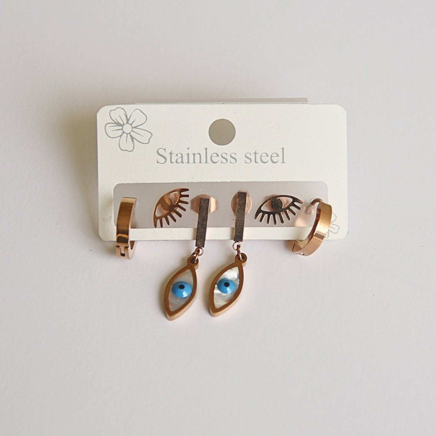 Gold Tone Evil Eye & Hoop Earring Set (3 Pairs)