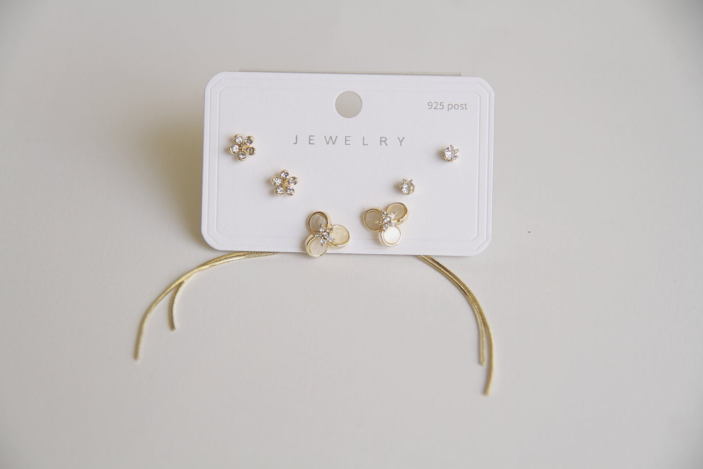 Flower & Threader Earring Set (3 Pairs)