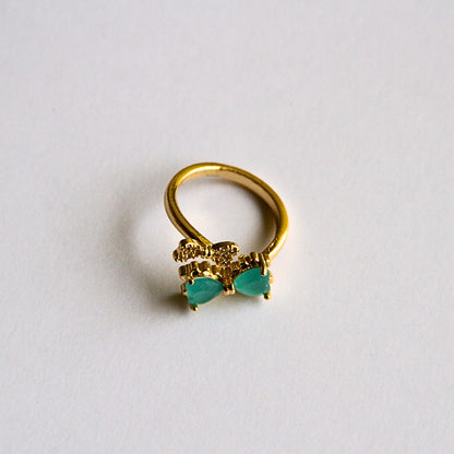 Turquoise Heart Adjustable Ring – Elegant Gold Plated Design