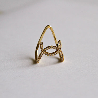 Sparkling Infinity Loop Crystal Cross Gold Ring