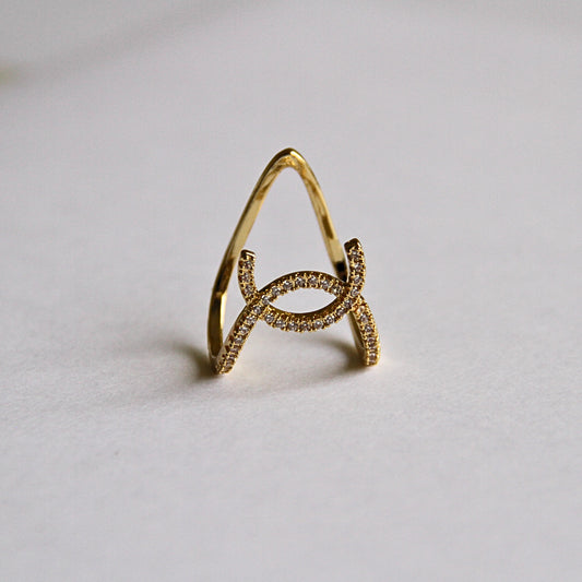 Sparkling Infinity Loop Crystal Cross Gold Ring