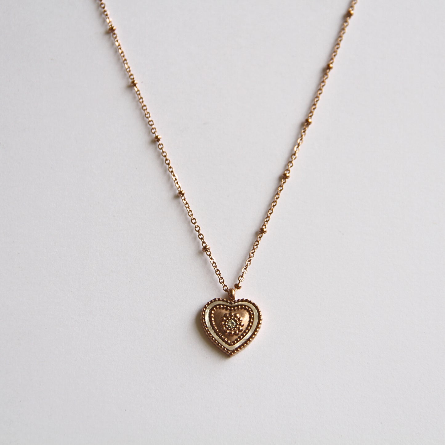 Vintage-Inspired Rose Gold Tone &amp; Enamel Heart Charm Necklace