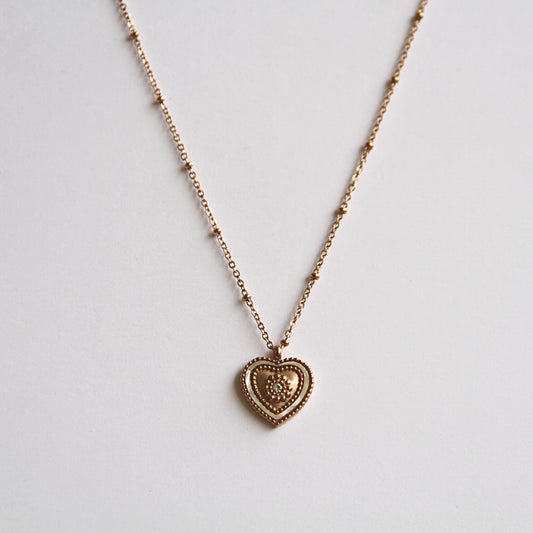 Vintage-Inspired Rose Gold Tone &amp; Enamel Heart Charm Necklace