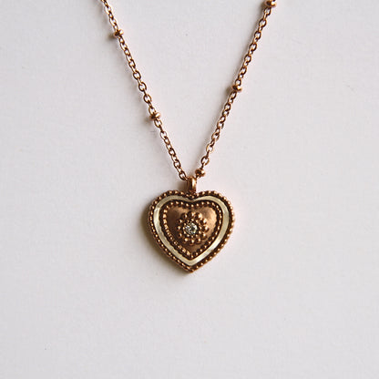 Vintage-Inspired Rose Gold Tone &amp; Enamel Heart Charm Necklace