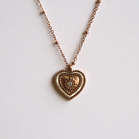 Vintage-Inspired Rose Gold Tone &amp; Enamel Heart Charm Necklace