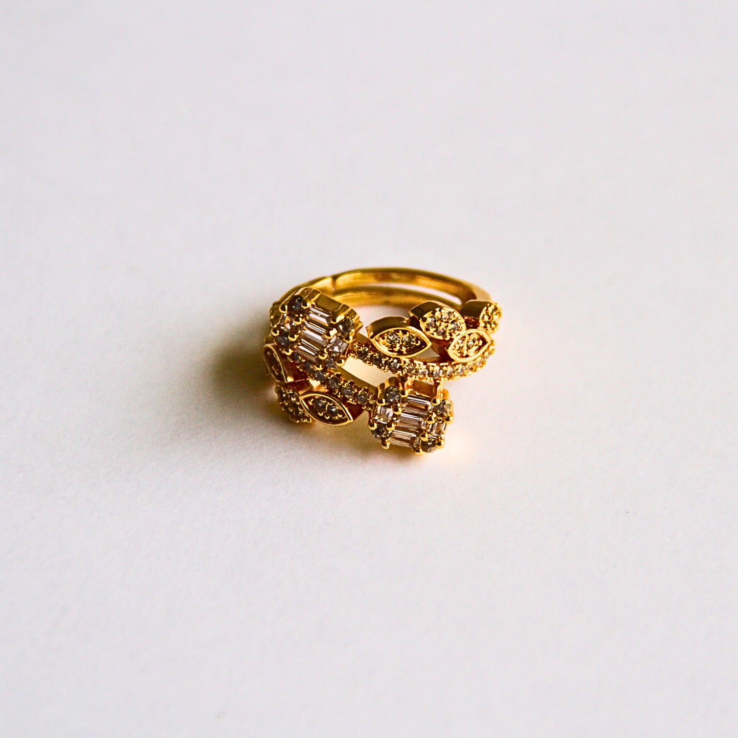 Dual Band Gold Ring with Marquise & Baguette Stones