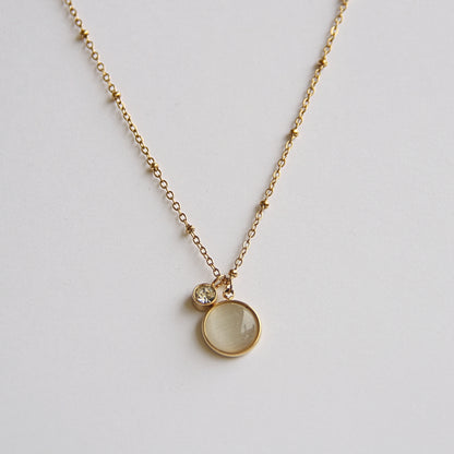 Minimalist Gold Tone Double Charm Necklace with Crystal & Gemstone
