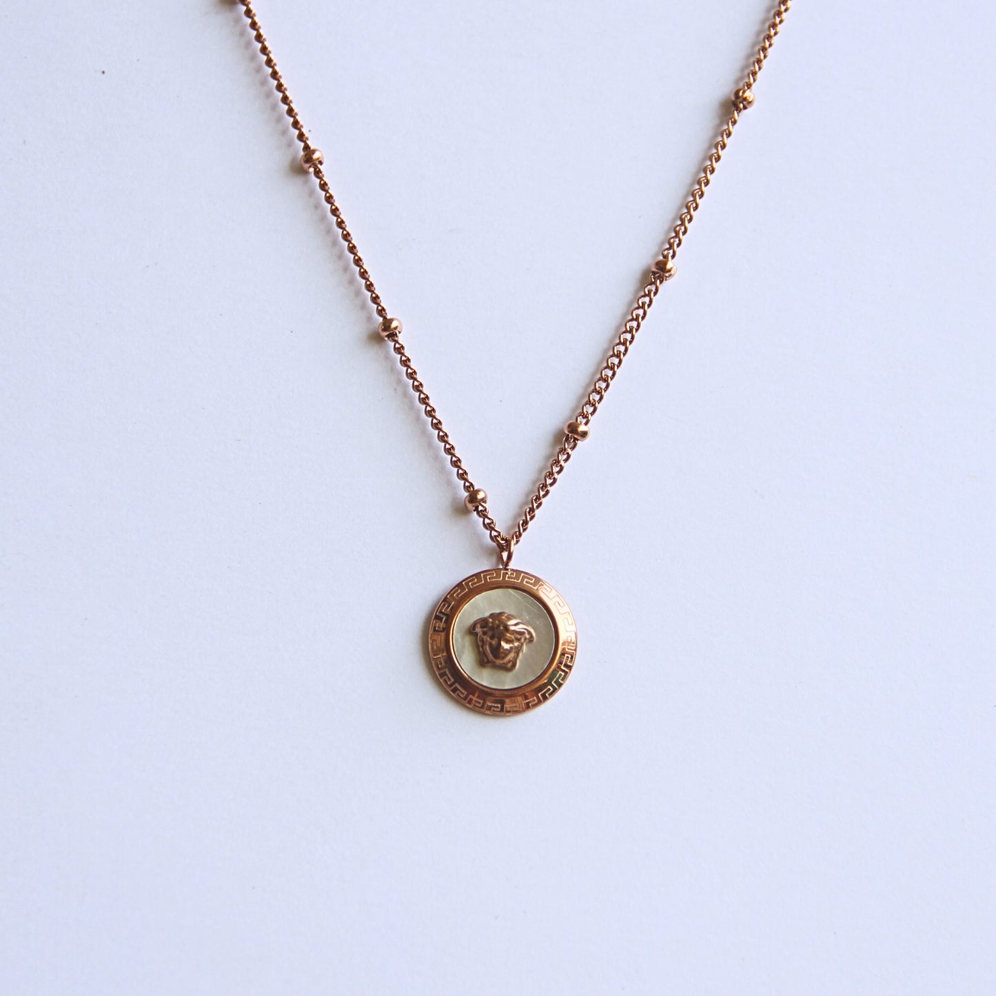 Authentic minimal Medusa Rose Gold Tone Beaded Chain Necklace