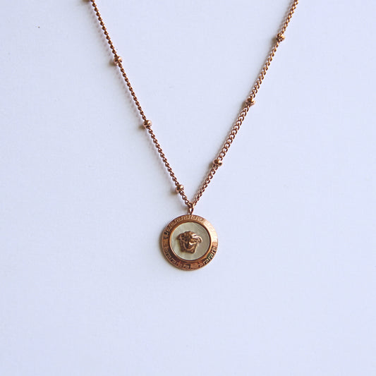 Authentic minimal Medusa Rose Gold Tone Beaded Chain Necklace