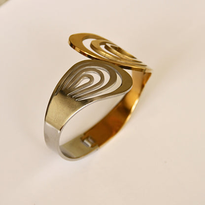 Modern Gold & Silver Swirl Hinged Bracelet
