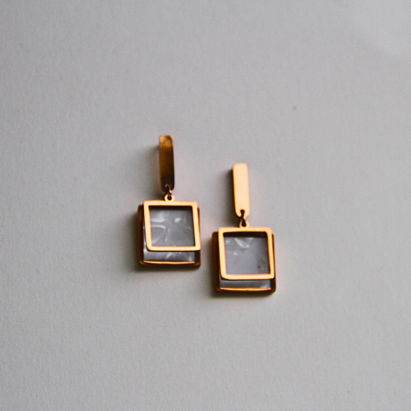 Minimal Gold & Pearl Glossy Square Earrings