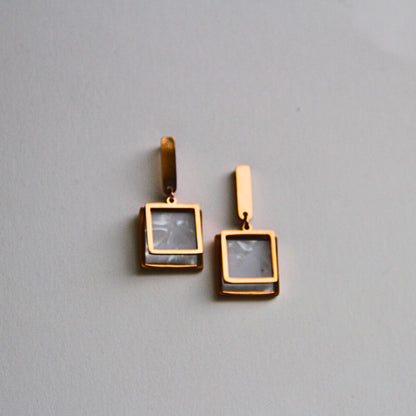 Minimal Gold & Pearl Glossy Square Earrings