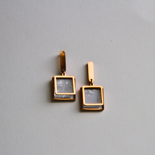 Minimal Gold & Pearl Glossy Square Earrings