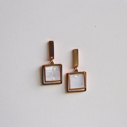 Minimal Gold & Pearl Glossy Square Earrings