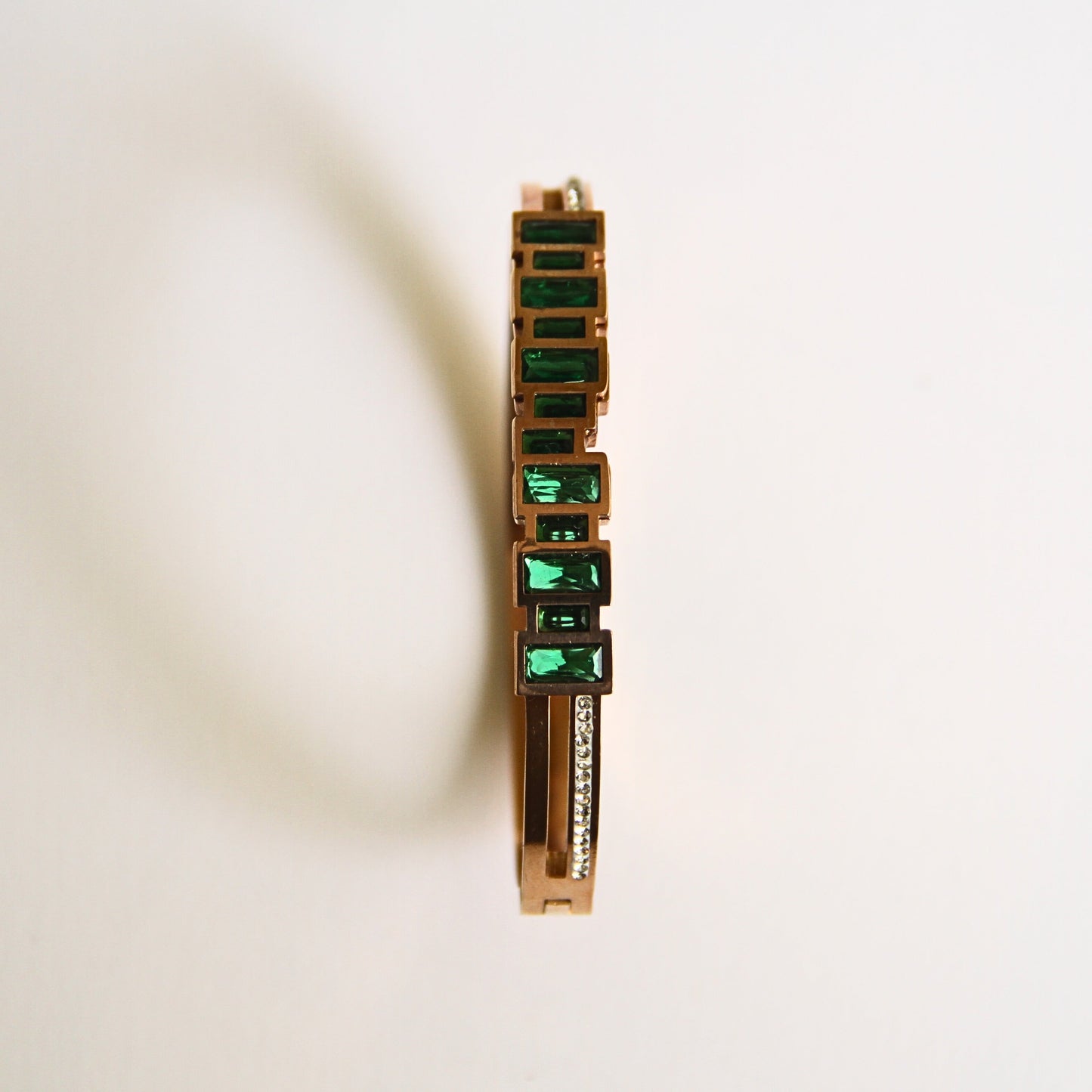 Gold Tone & Green Stone Bangle Bracelet