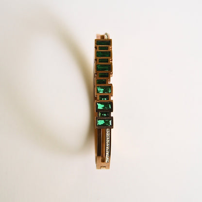 Gold Tone & Green Stone Bangle Bracelet