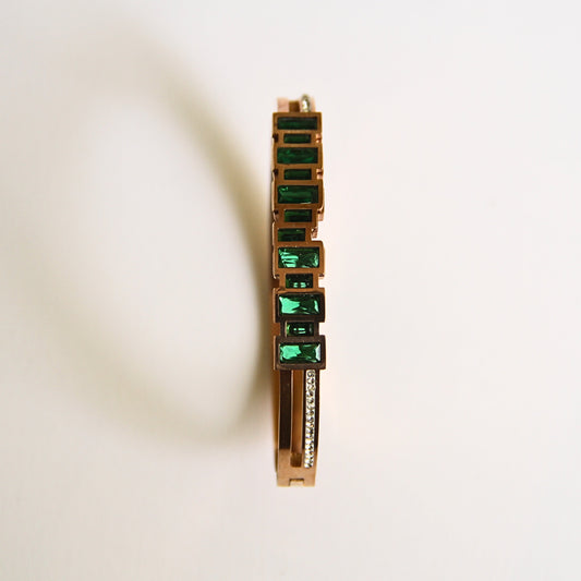 Gold Tone & Green Stone Bangle Bracelet