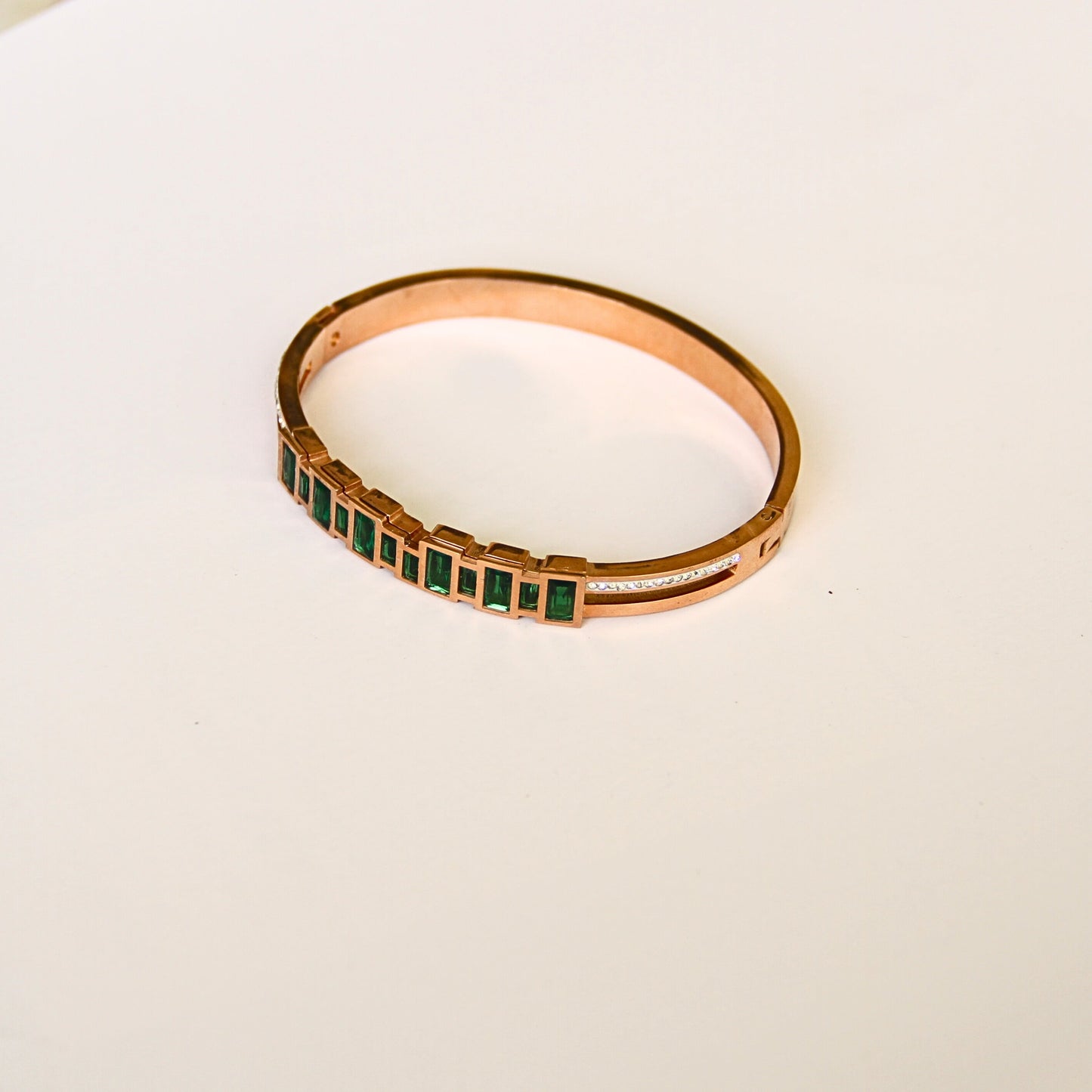 Gold Tone & Green Stone Bangle Bracelet