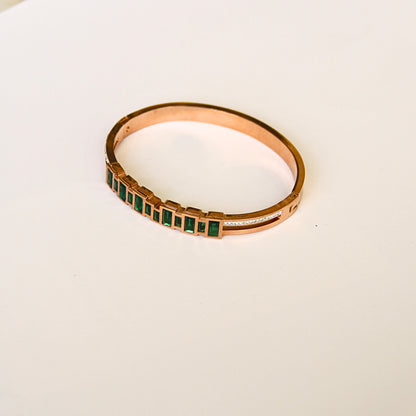 Gold Tone & Green Stone Bangle Bracelet