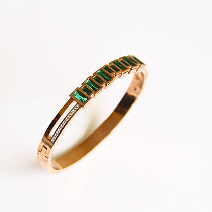 Gold Tone & Green Stone Bangle Bracelet