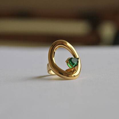 Green Gem Minimal Gold Ring – Elegant Women’s Ring size 18