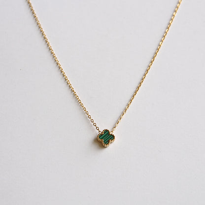 Minimalist Gold Tone Chain & Green Clover Charm Necklace