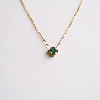 Minimalist Gold Tone Chain & Green Clover Charm Necklace