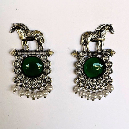 Green Stone Statement oxidised Earrings – NainNaksh Edit