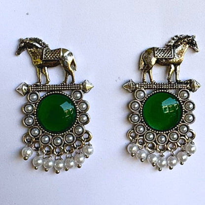 Green Stone Statement oxidised Earrings – NainNaksh Edit