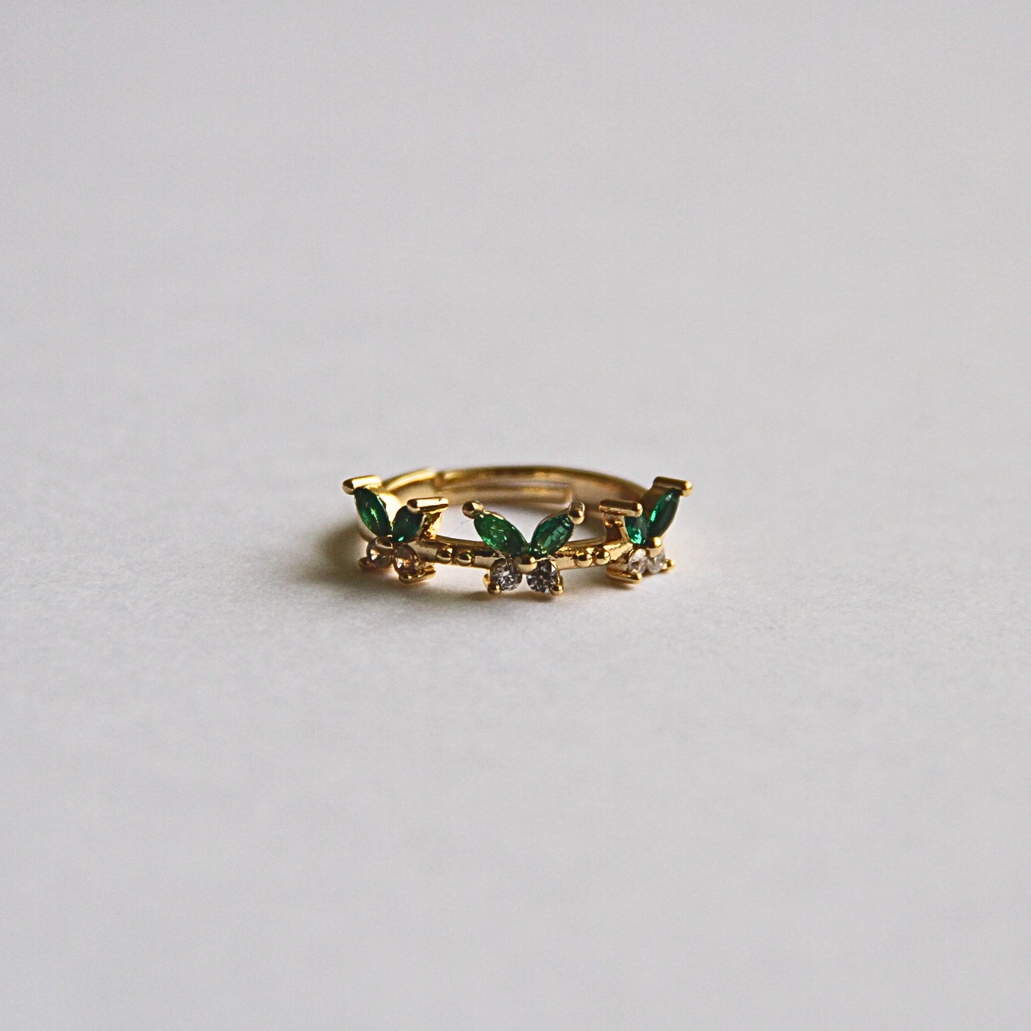 Green Butterfly Gold Ring – Adjustable Crystal Butterfly Band