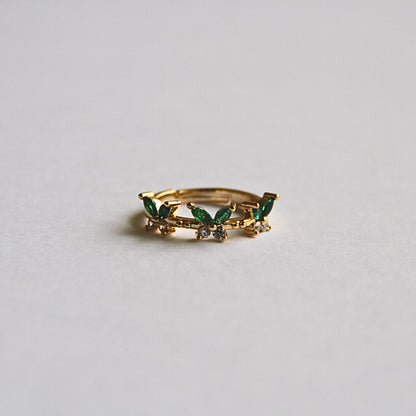 Green Butterfly Gold Ring – Adjustable Crystal Butterfly Band