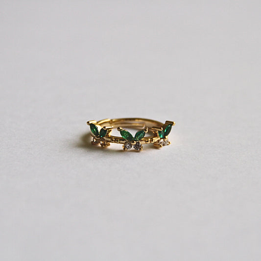 Green Butterfly Gold Ring – Adjustable Crystal Butterfly Band