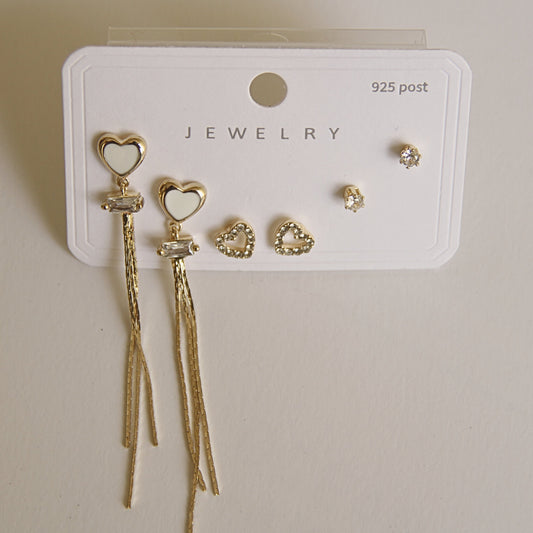 Romantic Heart & Dangle Earring Set (3 Pairs)