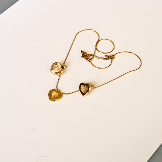 Romantic Heart Charm Necklace & Earring Set