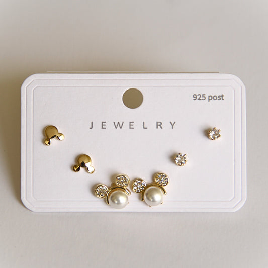 Mickey Mouse Inspired Stud Earring Set (3 Pairs)