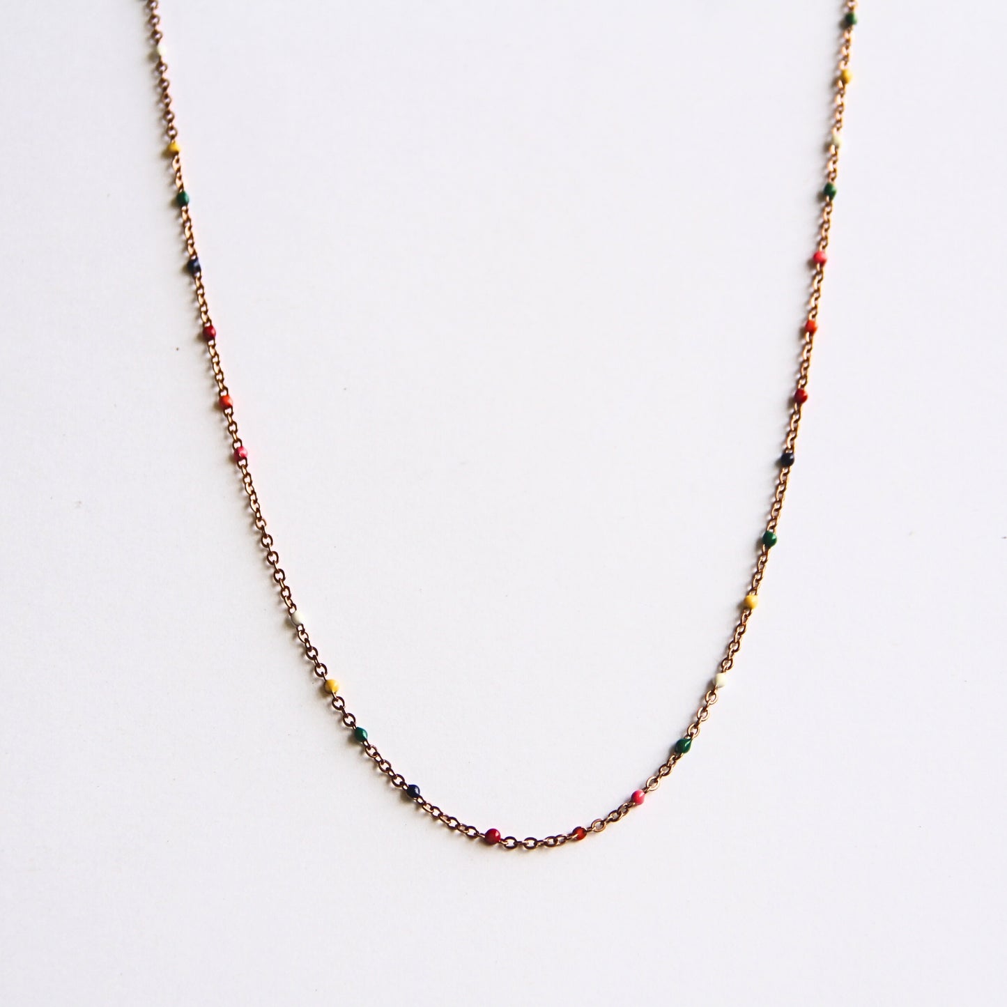 Modern Rose Gold Tone Chain with Rainbow Enamel Bead Accents