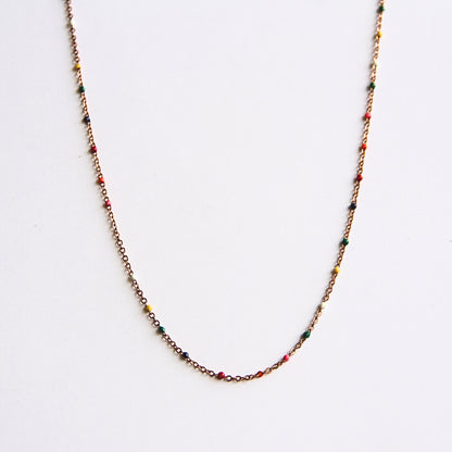 Modern Rose Gold Tone Chain with Rainbow Enamel Bead Accents