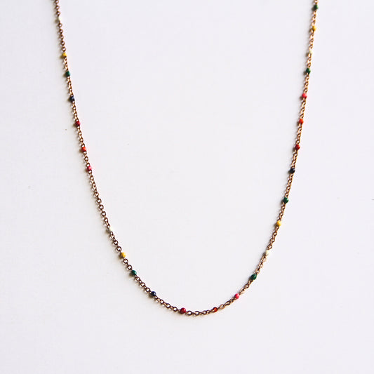 Modern Rose Gold Tone Chain with Rainbow Enamel Bead Accents