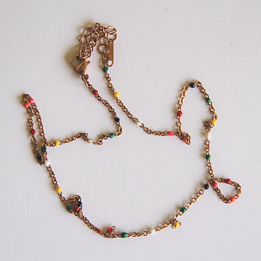 Modern Rose Gold Tone Chain with Rainbow Enamel Bead Accents