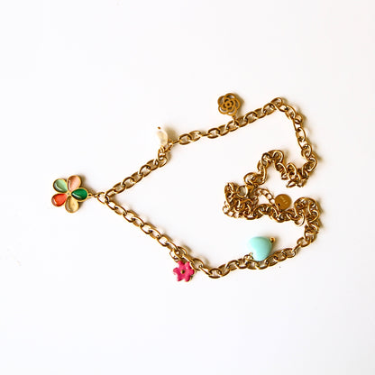 Gold Tone Multicolor Whimsical Charm Necklace